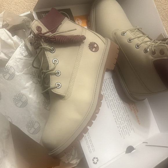 Timberland TB 0A6CW4 DH4 waterproof boot light brown maroon trim size 6 men - Picture 3 of 4